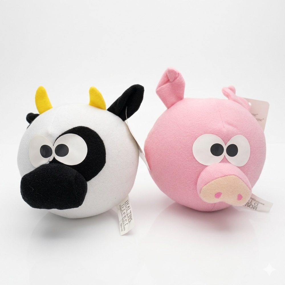 Ideal Toys Direct Cow Pig Plush Stuffed Animal Farm Toy Set Cute Soft Plush